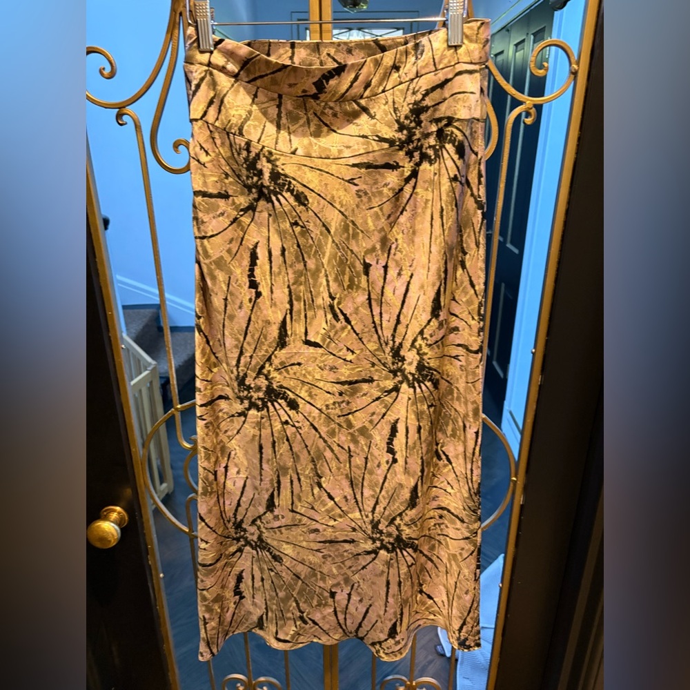 Free people ankle length fireworks Print Skirt light pink olive tan green size 6